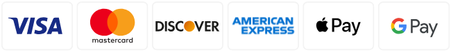 Visa, Mastercard, Discover, American Express, Apple pay, Google Pay